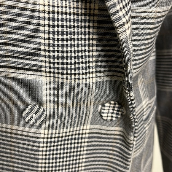 H&M Women's Sz 12 Blazer Gray Beige Plaid Double Breasted Lined Blazer Jacket - Picture 6 of 14